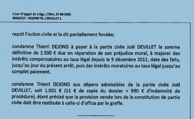 Arrêt du 27.06.2016 Cour d'Appel de Liège
