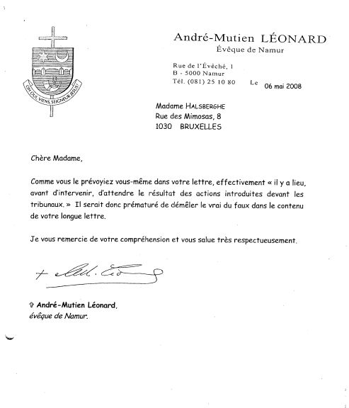 Réponse de Mgr léonard à la commission interdiocésaine pour le traitement abus dans l'Eglise....